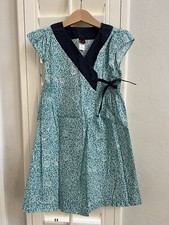 EUC Tea Collection Blue Floral Cotton Wrap Dress Girls Size 5