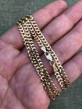 Ladies 18  14k Yellow Gold Plated Solid 925 Silver 4mm Flat Cuban Chain ITALY