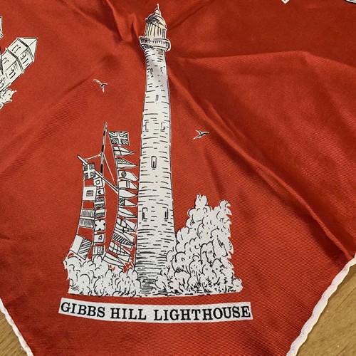 Roy Thinkell of London Bahamas Womens Square Scarf Red White Historical VINTAGE - Picture 4 of 13