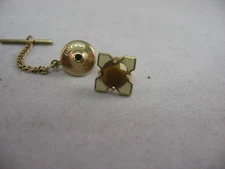 Very Nice & Beautiful Tiger's Eye White Enamel Flower Men's Tie Tack Lapel Pin ~