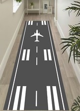 Airplane Runway Rug,Gray White Kids Carpet ,White Jet Long Rug ,Hallway Play Mat