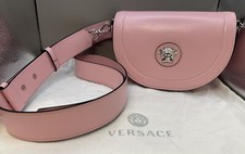 Versace La Medusa Pink Leather Front Flap Shoulder Bag Crossbody Authentic