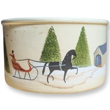 Ransbottom Roseville Ohio Stoneware READ 2-qt Low Jar Crock Christmas Sleigh