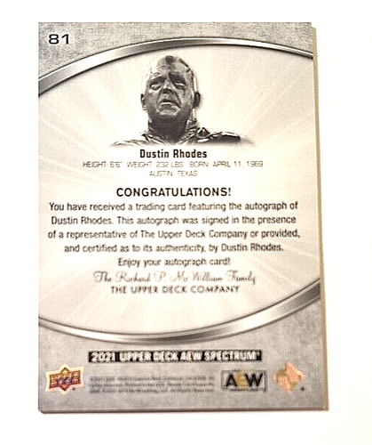 2021 Upper Deck Spectrum AEW Signatures #81 Dustin Rhodes Auto Star Autograph - Picture 2 of 2