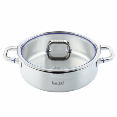 ELO Bratenttopf Ø 28 cm LAFER, Kochtopf aus Edelstahl mit Glasdeckel, Abgießrand