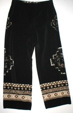 Womens Worth New York 498 12 USA Print Silk Pants Black Brown Wide Ethnic Borde