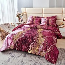 6 Pcs Full Comforter Sets Watercolor Marble Bed in A Bag full 6Pcs Burgundy