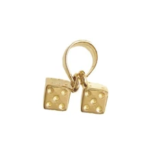 New 14k Yellow Gold Tiny 3D Double dice Pendant Charm