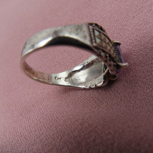CW Ring Vintage Sterling Silver Purple Solitaire Crystal Size 8 Marcasites 544a - Picture 15 of 17