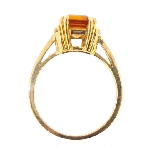 Ring 14k yellow gold Citrine quartz emerald cut with 4 diamonds November size 6 - Picture 6 of 8
