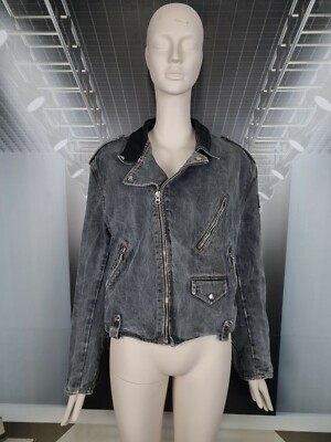 CHEVIGNON Women's Gray Jeans Jacket Denim Size L Biker