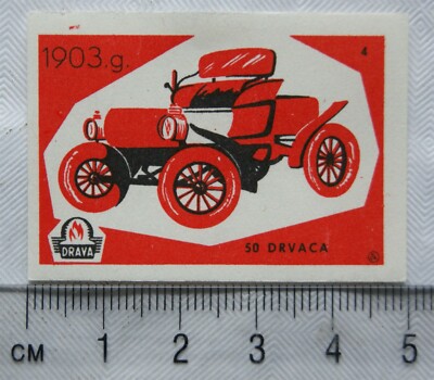 Vintage Matchbox Label - Drava - Vintage Car - 1903g