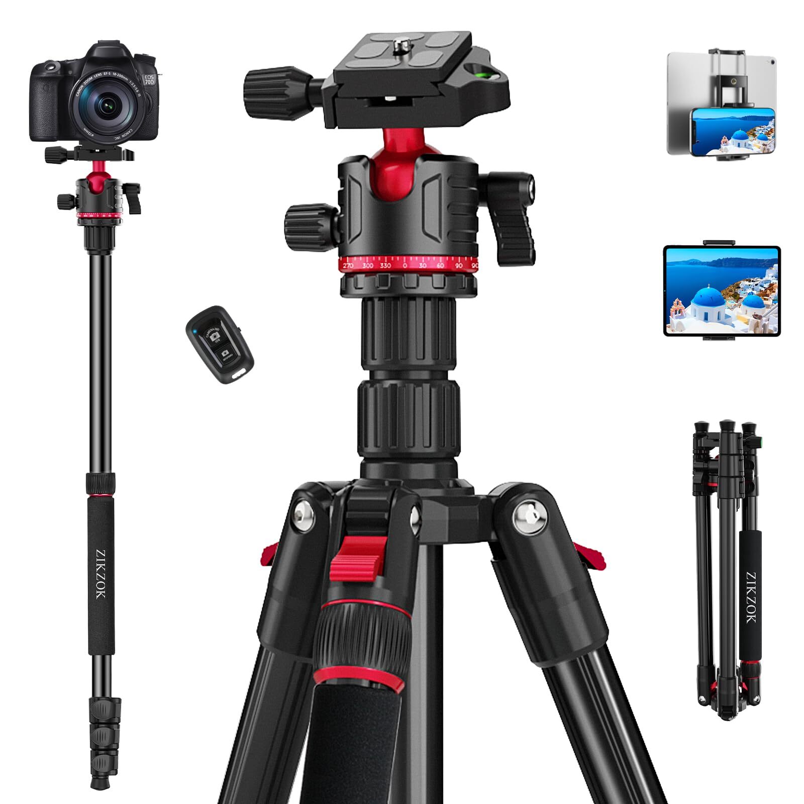 ZIKZOK 70" Tripod for Camera, Professional Aluminum Camera Tripod & Monopod w...