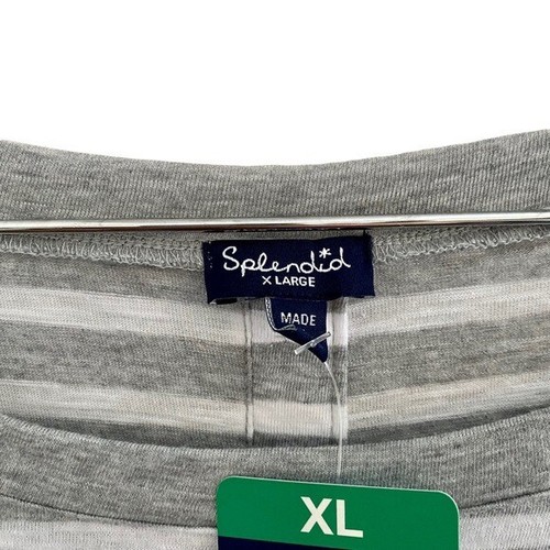 Splendid Grey White Striped Back Button Long Sleeve T-shirt Size XL NWT - Picture 3 of 8