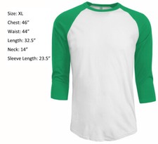 3/4 Sleeve Plain T-Shirt Baseball Raglan Jersey Sports Men's Tee White Green XL