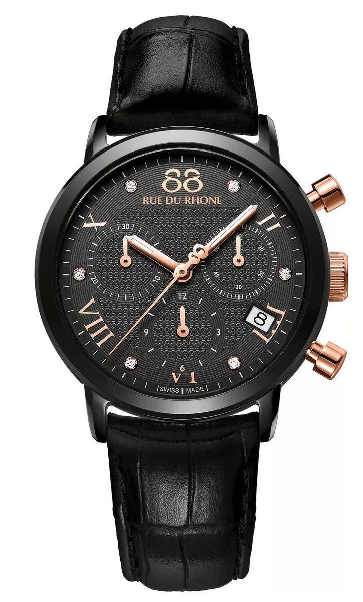 88 Rue du Rhone Women s 87WA130005 Double 8 Swiss Quartz Black