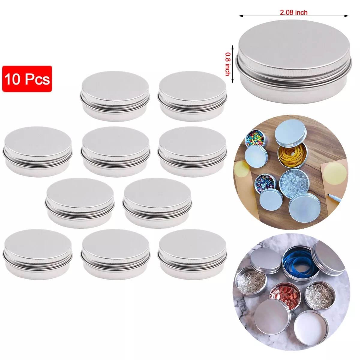 5Pcs Aluminum Mini Round Tin Metal Container Bottles Storage Jar Screw  Lid.nu