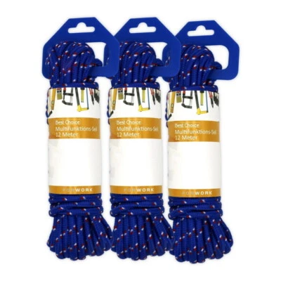 JEAN PRODUCTS 3x Allzweckseil 12 Meter x 6 mm Polypropylen Schnur Tau Leine Tauwerk blau Seil