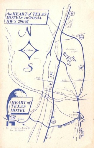 Tarjeta de visita vintage Heart of Texas Motel - Austin, Texas - moderna de mediados de siglo - Imagen 2 de 2