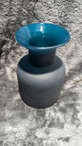 Vintage, Frosted, Aqua Blue, 7" Alexander Julian Design, Hand Blown Glass Vase