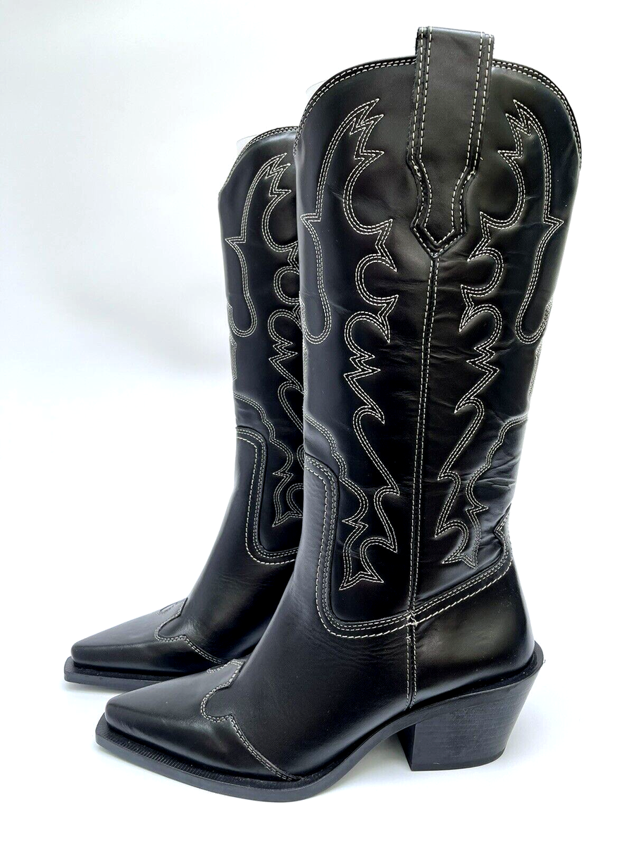 ZARA BLACK LEATHER COWBOY BOOTS SIZE UK5 EUR38 US7.5REF 2054/210
