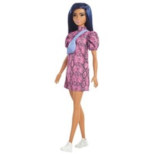 Barbie Fashionistas Doll 143, with Blue Hair and Pink and Black Dress