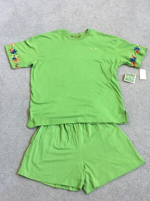 NWT Vintage EDC Esprit De Corp Aloha Knits Green Shorts M Shirt L Cotton USA