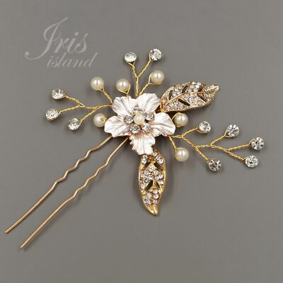 Bridal Hair Comb Crystal Headpiece Hair Clip Flower Wedding Accessory 02217 GOLD