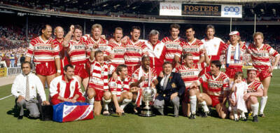 The Wigan Rugby League team after their victory against Warringto - Old Photo