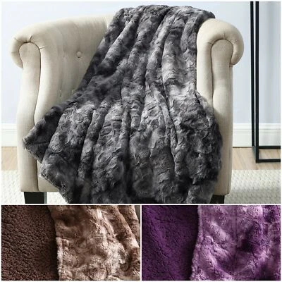 Chezmoi Collection Cozy Soft Faux Wolf Fur Throw Blanket w/ Plush Sherpa Fleece