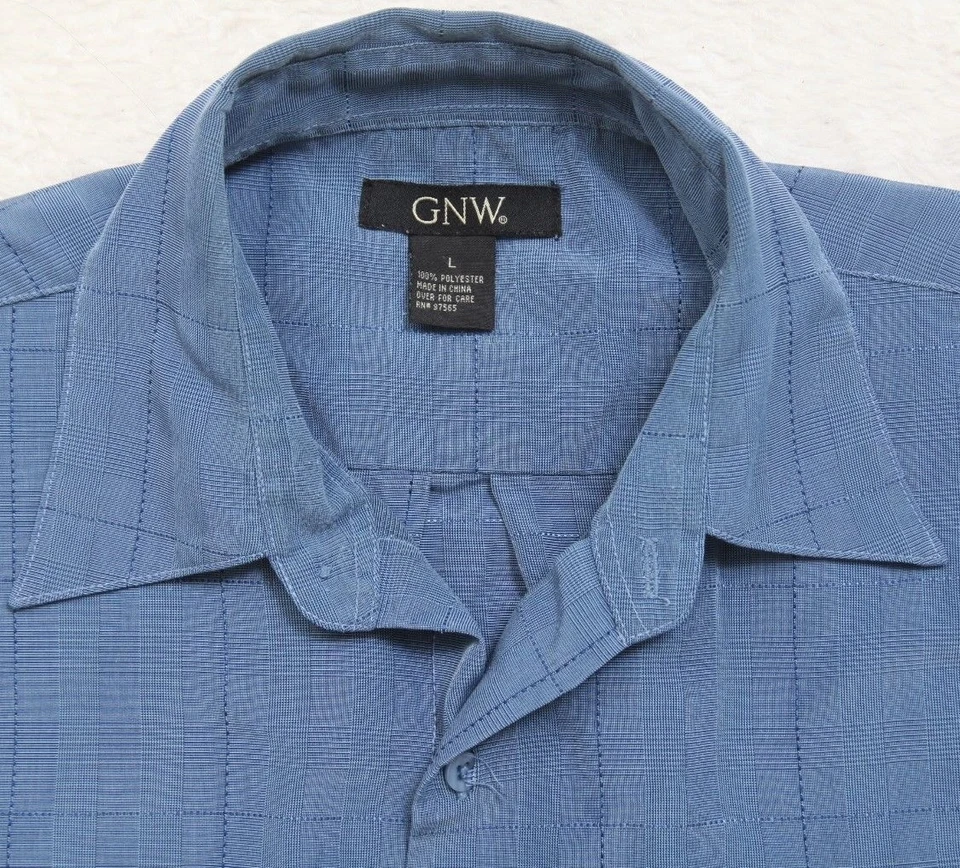 Camisa de Vestir Azul Grande Manga Larga Poliéster Sólido Gran Noroeste GNW Para Hombres AP39 Foto 4 de 4