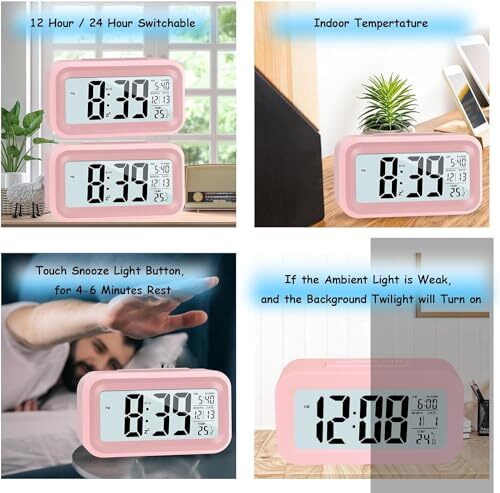 Reloj despertador digital con pantalla LED para mesita de noche en el dormitorio - Picture 4 of 6