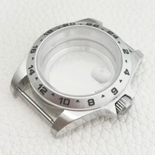39Mm Explore Case Solid 24H Silver Bezel Sapphire Glass Fit Mod NH34 NH35 NH36