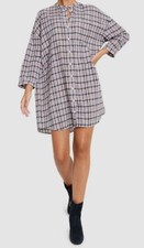 Tommy Jeans Women's White Plaid Button-Up Shirt Dress Size M