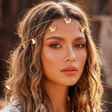 Boho Butterfly Head Chain Gold Headpiece Festival Headband for