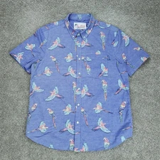 Chubbies Shirt Mens M Blue Parrot Print Stretch Cotton Short Sleeve Button Down
