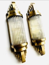 Coppia applique da parete Art Deco Glow in ottone antico e vetro...