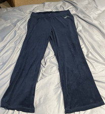 Juicy Couture Velour Lounge Pants Navy Blue Flared Rhinestone Logo Stretch Women