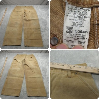Carhartt Pants Mens 33x30 Tan Dungaree Double Knee Work Cargo Carpenter USA VTG