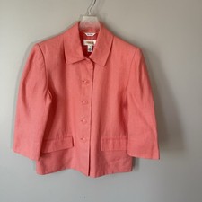 Talbots 100 Irish Linen Button Up Blazer Jacket Size 8 Black 3/4 Sleeves Women