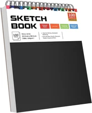 9"x12" Sketch Book, 1 Pack 100 Sheets Spiral Bound Art Sketchbook, Premium Sketc