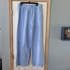 Womens Pants-SAKS FIFTH AVENUE-navy  linen elastic waist pull-on wide leg-XL