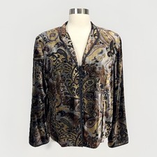 Coldwater Creek Burnout Velvet Jacket Gray Brown Dressy Whimsigoth L/XL No Sz Tg