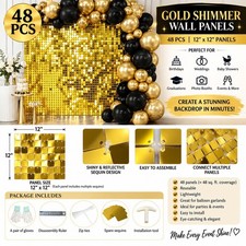 Gold Shimmer Wall Backdrop 6 8 FT 48 PCS Sequin Panels Party Event Decor