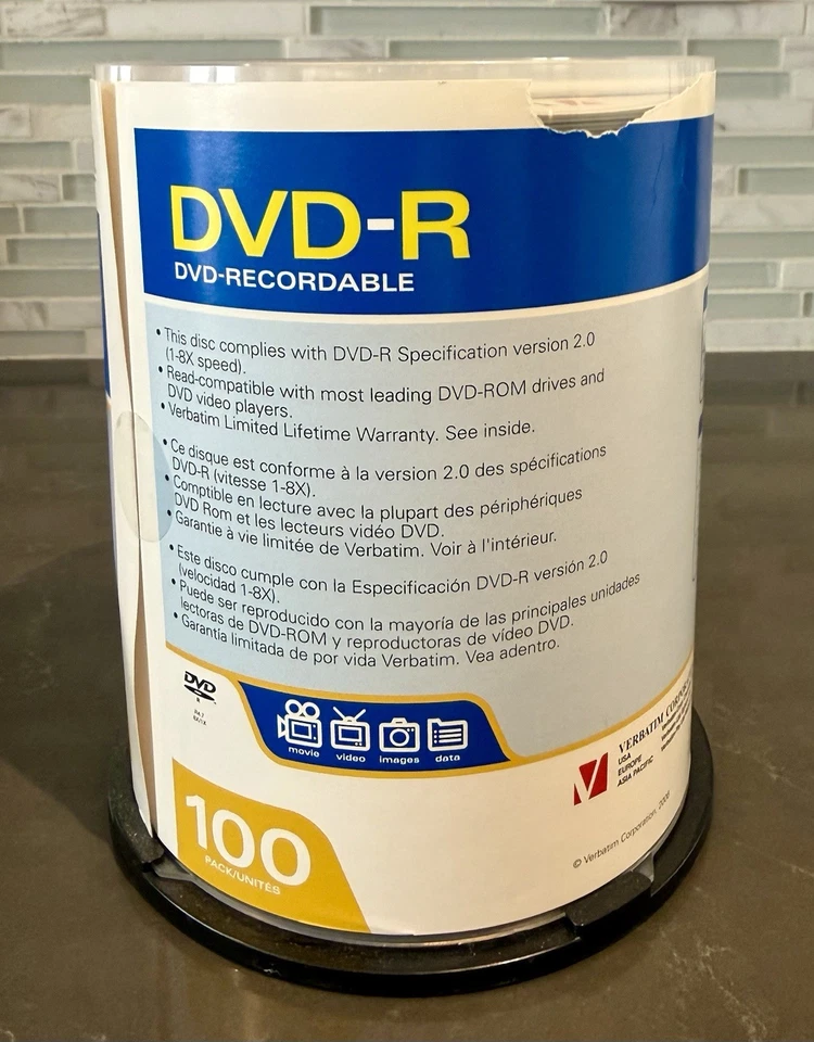 Verbatim 8x DVD-R Blanks, 4.7GB Data, 200 Discs In Lot (2 Spools Of 100 Each) - Image 3 of 4