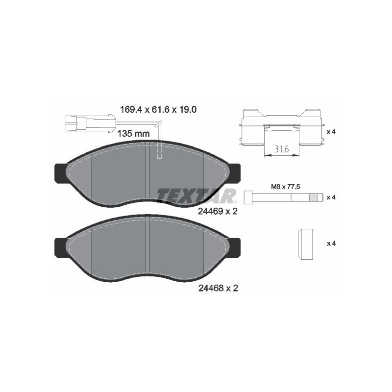 TEXTAR 2446902 Brake Pads Set Front for Ducato Boxer JUMPER Movano