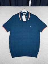 NEW 125 Original PENGUIN Jacquard Knit Quarter Zip Polo - Poseidon Blue - M