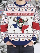 Western Cowboy Texas Ugly Christmas Sweater Print Casual Sweatshirt-Unisex Sweat