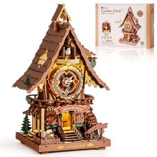 ROBOTIME 3D Wooden Puzzle Mechanical Clock Cuckoo Clock with LED Soothing Sound