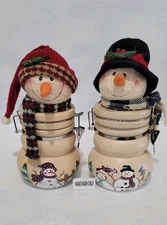 Set Of 2 Christmas Snowman Candy Jar Canister Scarf Hats Kitchen Decor